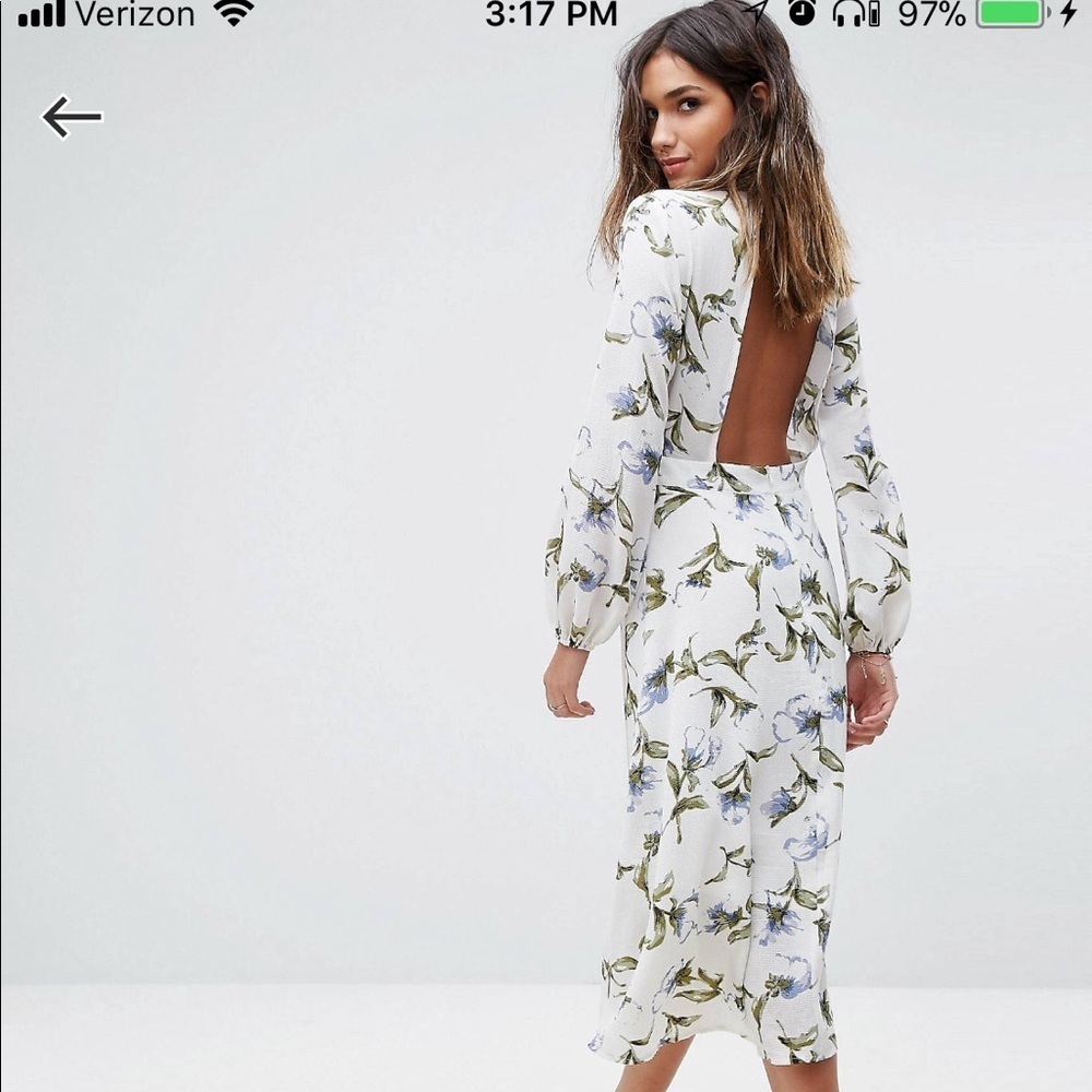 Lace trim open back midi dress